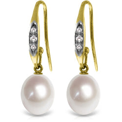 8.05 Carat 14K Solid Yellow Gold Emphasis Pearl Diamond Earrings