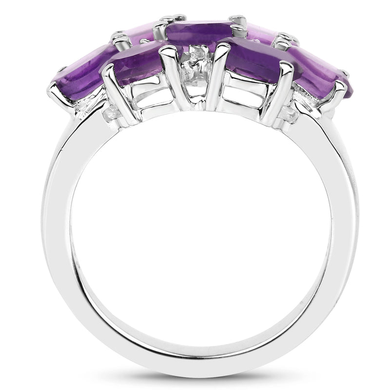 3.05 Carat Genuine  Amethyst and White Topaz .925 Sterling Silver Ring