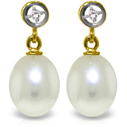 8.03 Carat 14K Solid Yellow Gold Earrings Diamond Pearl