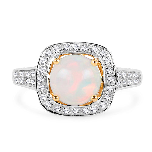 1.13 Carat Genuine Ethiopian Opal and White Diamond 14K Yellow Gold Ring