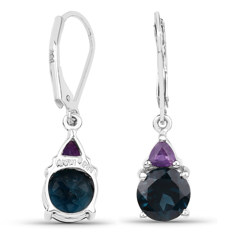 5.00 Carat Genuine London Blue Topaz & Amethyst .925 Sterling Silver Earrings