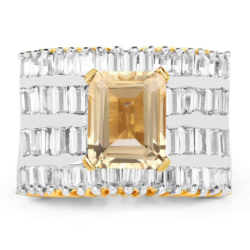 14K Yellow Gold Plated 5.25 Carat Citrine and White Cubic Zircon Brass Ring