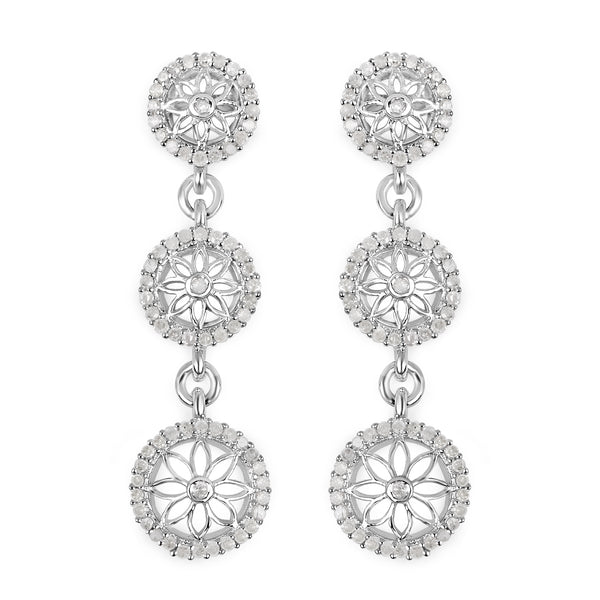 0.80 Carat Genuine White Diamond .925 Sterling Silver Earrings