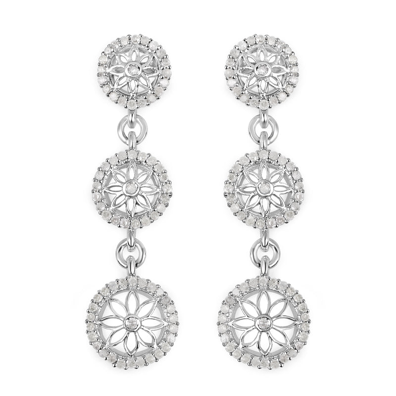 0.80 Carat Genuine White Diamond .925 Sterling Silver Earrings