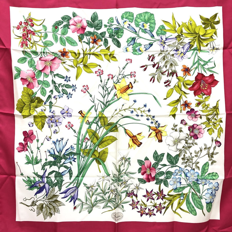GUCCI Gucci Scarf Large Format Pink White Multicolor Flower Bee Silk Ladies