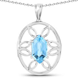 6.17 Carat Genuine Swiss Blue Topaz .925 Sterling Silver Pendant