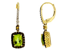 2.88ct Peridot Diamond Dangle Earrings 10KT Yellow Gold