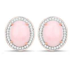 4.20 Carat Genuine Pink Opal and White Diamond 14K Rose Gold Earrings