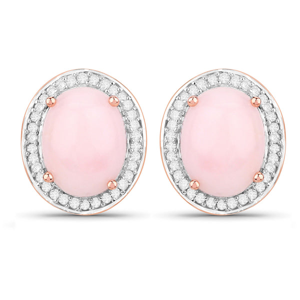 4.20 Carat Genuine Pink Opal and White Diamond 14K Rose Gold Earrings