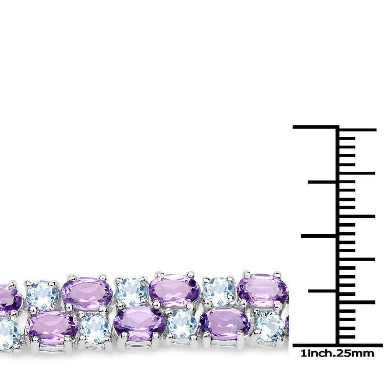 23.04 Carat Genuine Amethyst and Blue Topaz .925 Sterling Silver Bracelet