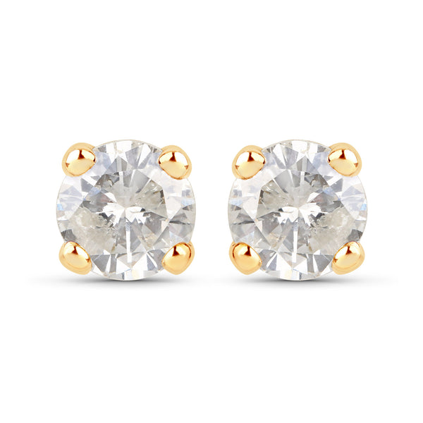 0.74 Carat Genuine LB Diamond 14K Yellow Gold Earrings