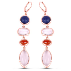 14K Rose Gold Plated 30.55 Carat Genuine Multi Stone .925 Sterling Silver Earrings