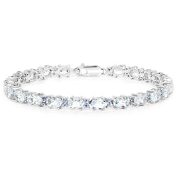 9.68 Carat Genuine Aquamarine and Tanzanite .925 Sterling Silver Bracelet