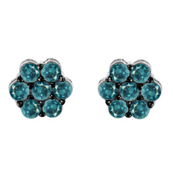 Sterling Silver Treated Blue Diamond Floral Stud Earrings (1 cttw, Blue Color, I2-I3 Clarity)