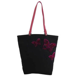 BOTTEGA VENETA Bag Butterfly Black Pink Nylon Leather Tote Shoulder Ladies