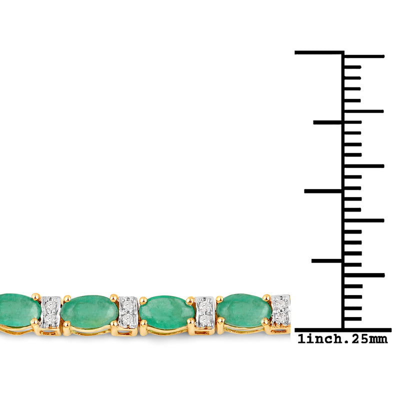 5.21 Carat Genuine Zambian Emerald and White Diamond 14K Yellow Gold Bracelet