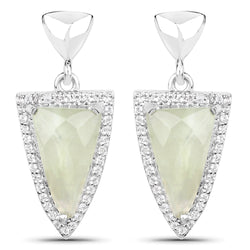 5.46 Carat Genuine Prehnite and White Topaz .925 Sterling Silver Earrings