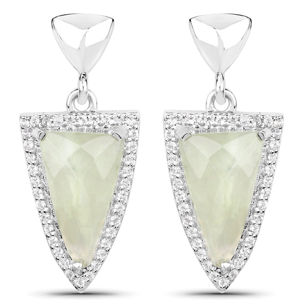 5.46 Carat Genuine Prehnite and White Topaz .925 Sterling Silver Earrings