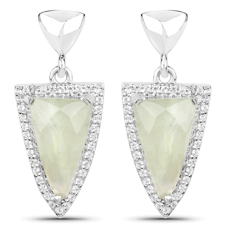 5.46 Carat Genuine Prehnite and White Topaz .925 Sterling Silver Earrings