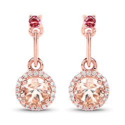 1.03 Carat Genuine Morganite, Pink Tourmaline and White Diamond 14K Rose Gold Earrings