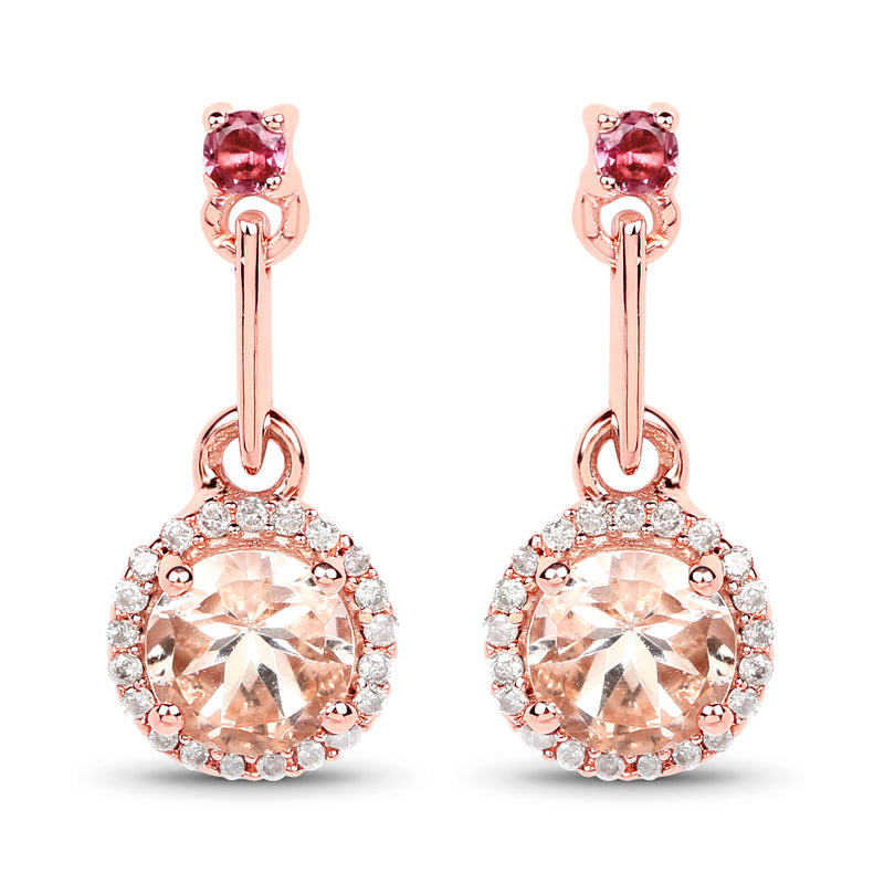 1.03 Carat Genuine Morganite, Pink Tourmaline and White Diamond 14K Rose Gold Earrings