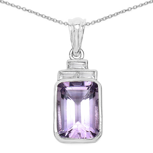 6.88 Carat Genuine Amethyst & White Topaz .925 Sterling Silver Pendant