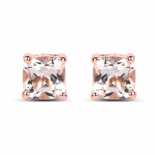 14K Rose Gold Plated 1.20 Carat Genuine Morganite .925 Sterling Silver Earrings