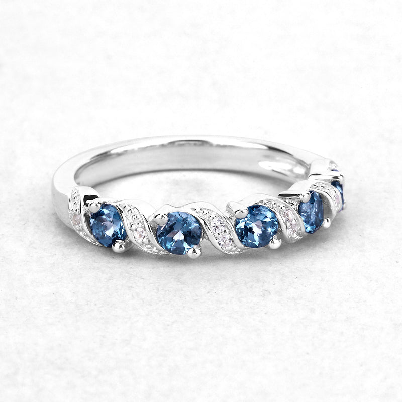 0.74 Carat Genuine London Blue Topaz and White Topaz .925 Sterling Silver Ring