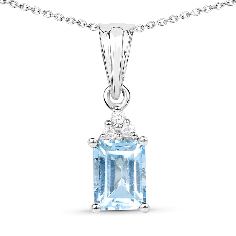 1.71 Carat Genuine Blue Topaz and White Zircon .925 Sterling Silver Pendant