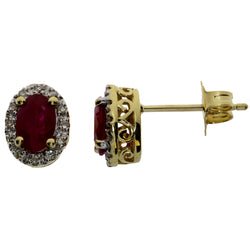 1.31ct Ruby Diamond Stud Earrings 14KT Yellow Gold