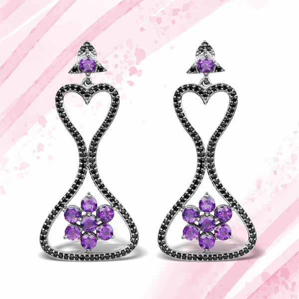 6.31 Carat Genuine Amethyst & Black Spinel .925 Sterling Silver Earrings