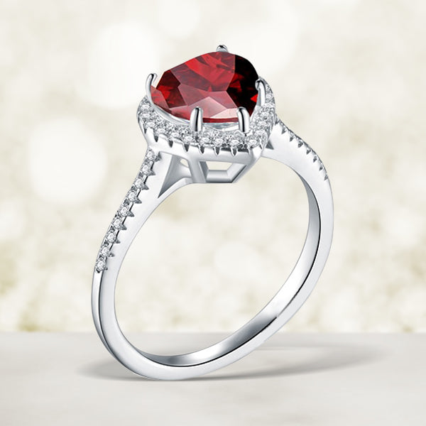 925 Sterling Silver Red Heart Ring with 5A CZ Zirconia for Women