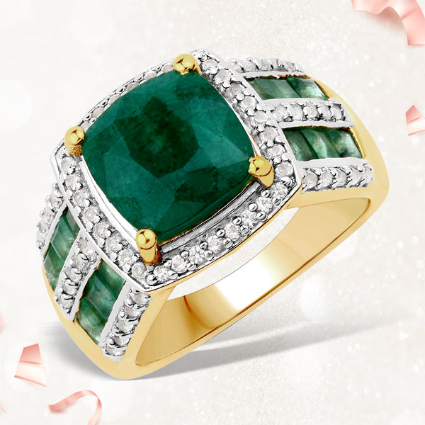 3.75 Carat Dyed Emerald, Emerald and White Topaz .925 Sterling Silver Ring