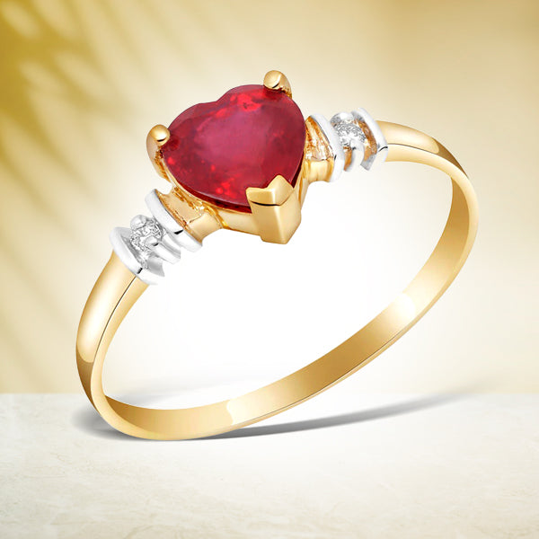 1.03 Carat 14K Solid Yellow Gold Ring Natural Ruby Diamond