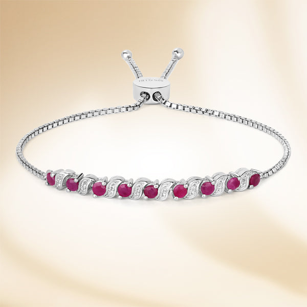 1.25 Carat Genuine Ruby and White Topaz .925 Sterling Silver Bracelet