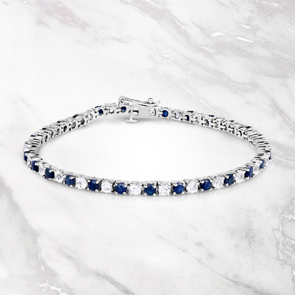 6.87 ct. t.w. Blue Sapphire and White Topaz Bracelet in Sterling Silver