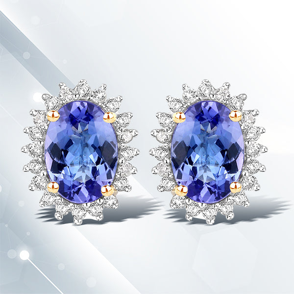 1.71 Carat Genuine Tanzanite and White Diamond 14K Yellow Gold Earrings