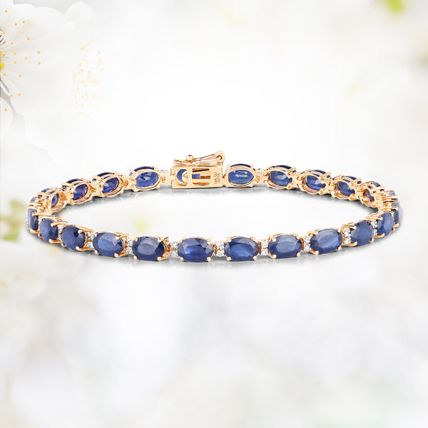 13.50 Carat Genuine Blue Sapphire and White Diamond 14K Yellow Gold Bracelet