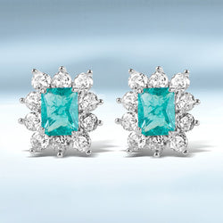 Sterling Silver Paraiba Gemstone Rectangle Earrings for Women