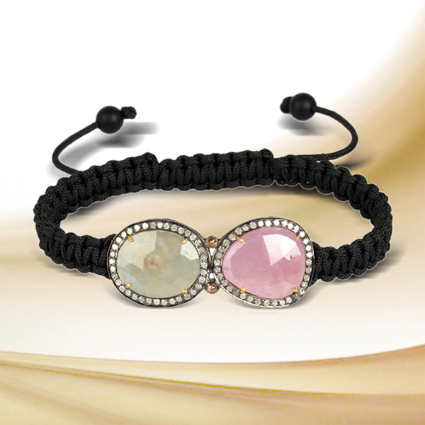Pave Diamond Prong Set Gemstone Macrame Bracelet 18k Gold Silver Jewelry Gift