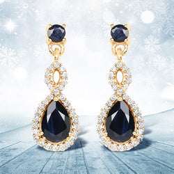 1.19 Carat Genuine Blue Sapphire and White Diamond 14K Yellow Gold Earrings