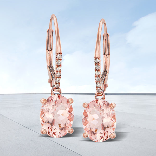 14K Rose Gold With Morganite , Diamond Earring