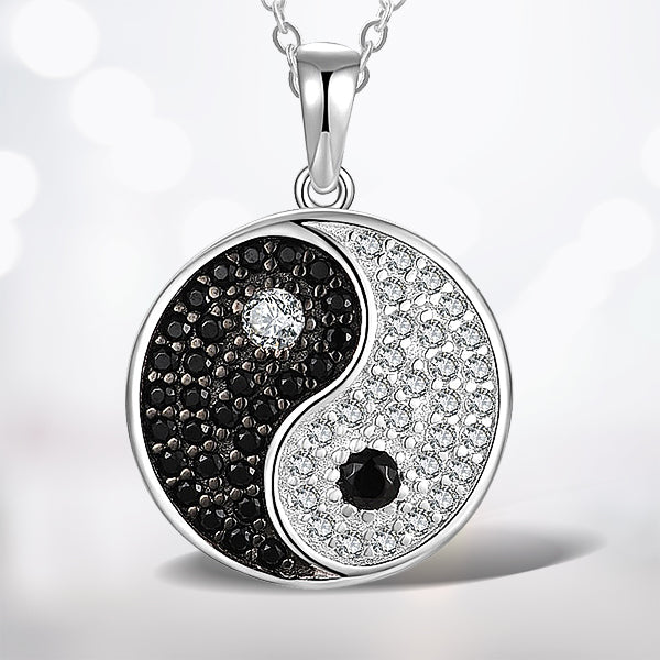 925 Sterling Silver Natural Black Spinel Yin Yang Pendant Necklace for Women