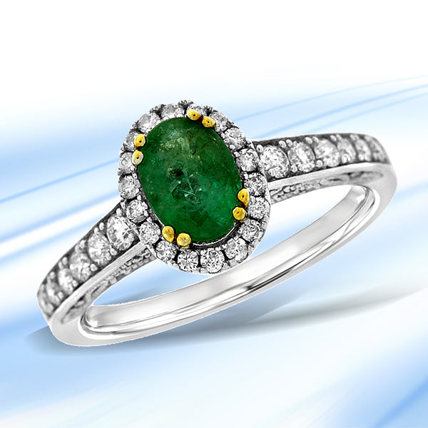 Genuine 1.25ct Emerald Diamond Ring 14KT 2 Tone Gold