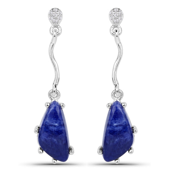 3.75 Carat Genuine Blue Aventurine and White Topaz .925 Sterling Silver Earrings