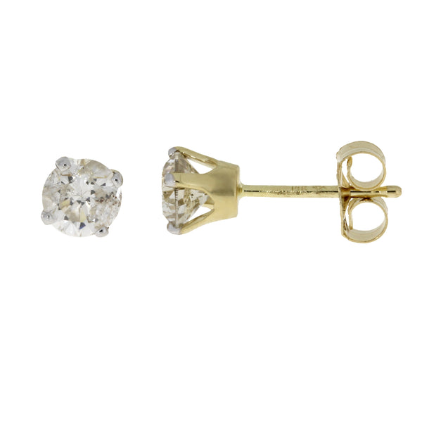 Genuine .75ct Diamond Stud Earrings 14KT Yellow Gold