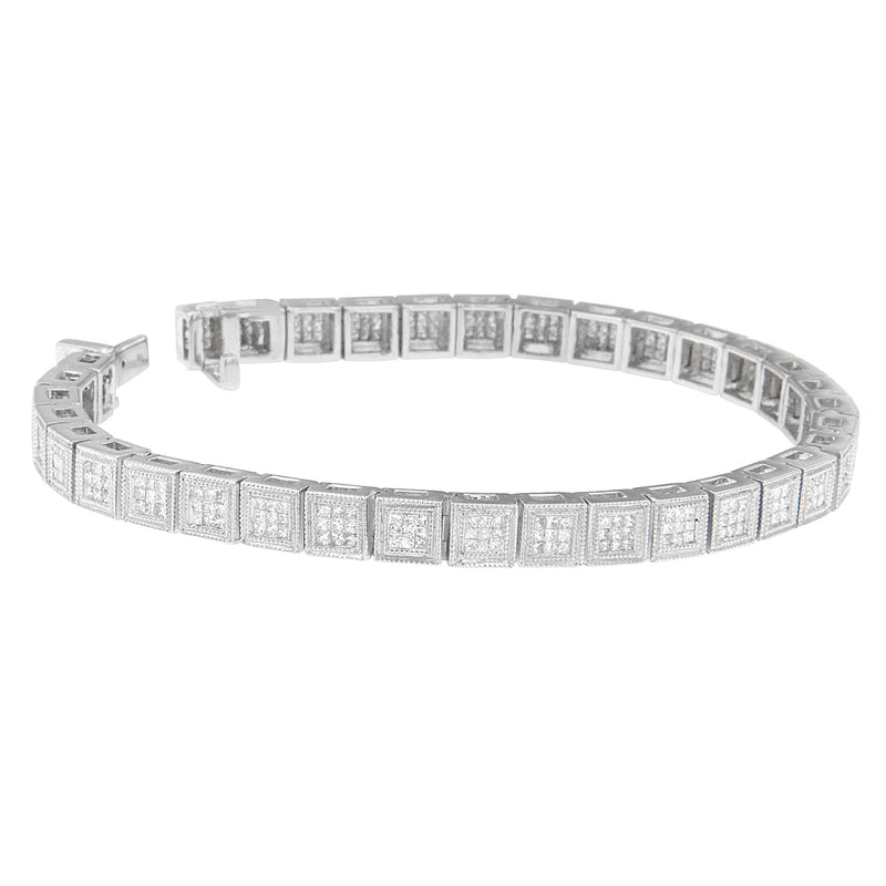 14K White Gold Princess Cut Diamond Cube Bracelet (2.86 cttw, H-I Color, SI1-SI2 Clarity)