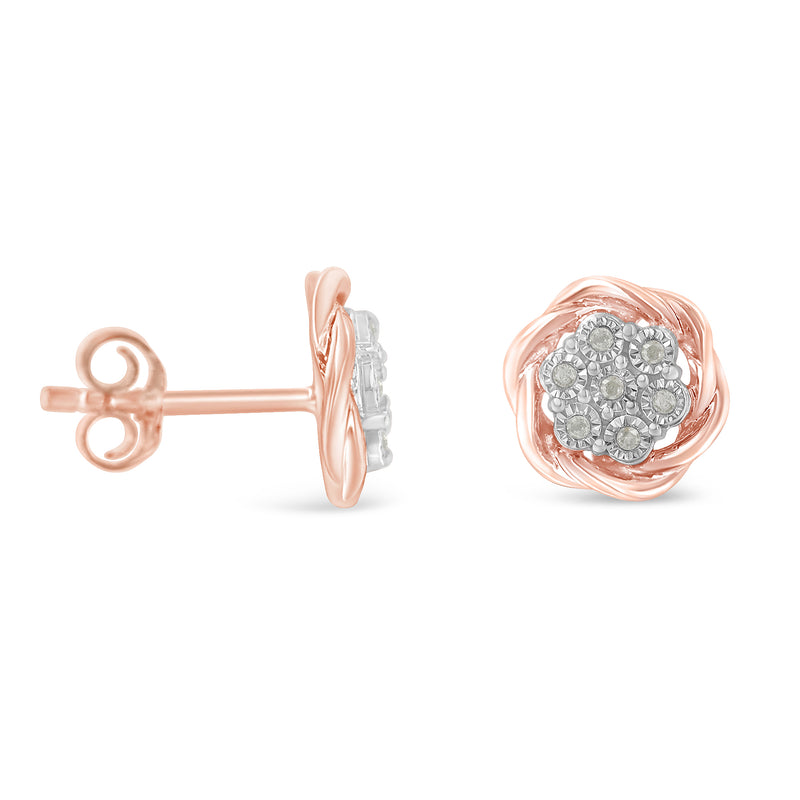 Rose Gold Plated Sterling Silver Round Diamond Rose Stud Earrings (0.15 cttw, I-J Color, I2-I3 Clarity)