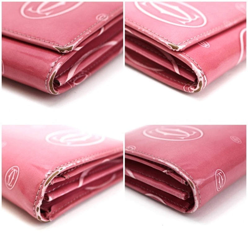 Cartier Happy Birthday Bi-Fold Long Wallet Patent Leather Pink Ladies Folded