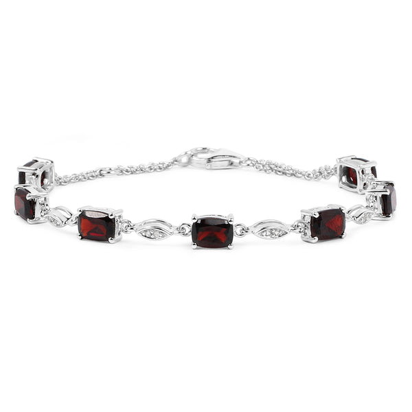 7.12 Carat Genuine Garnet and White Topaz .925 Sterling Silver Bracelet